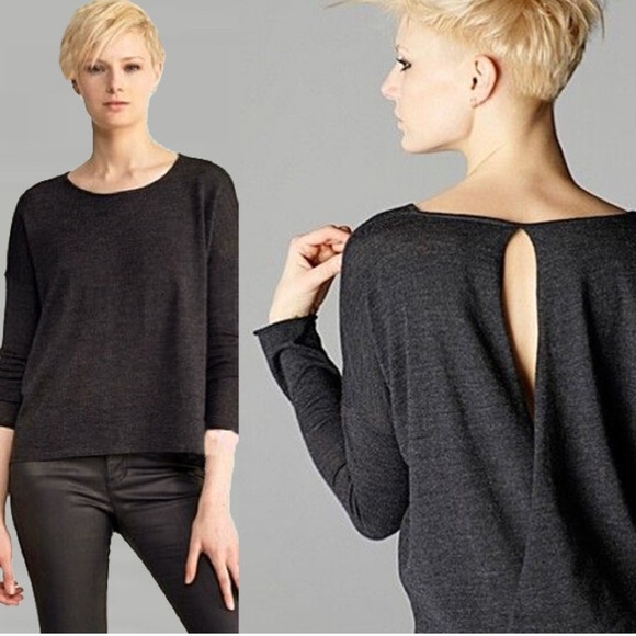 EILEEN FISHER Charcoal Fine Merino Jersey Keyhole Back Box Sweater Size XS - Picture 1 of 14